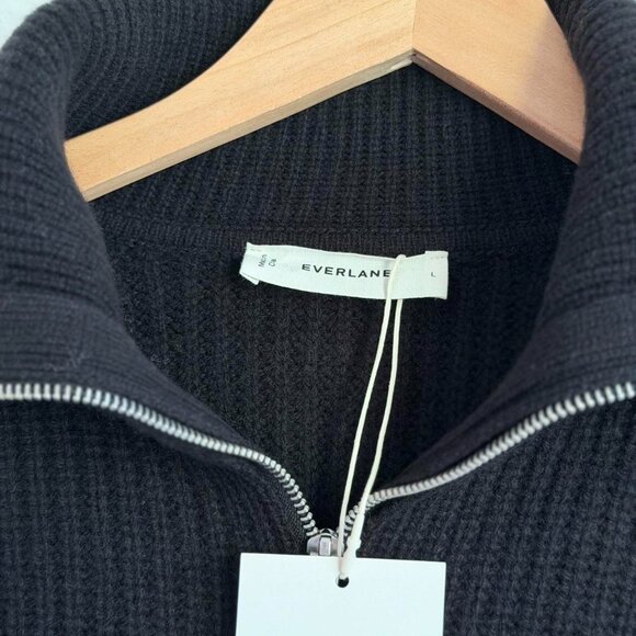 Everlane The Half-Zip Sweater in Luxe Merino in Black, Size Large - Picture 7 of 9